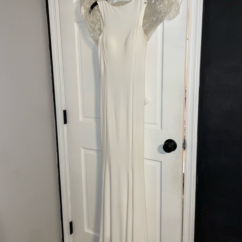 Formal dress/ prom dress, white open back with a small train
